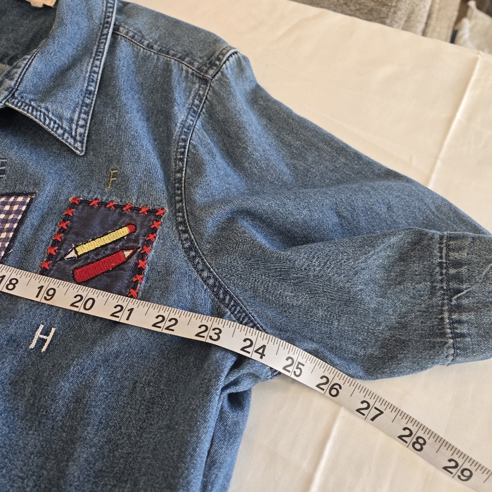 Bobbie Brooks Vintage Apple Pencil school denim button down shirt size XXL - Picture 9 of 10